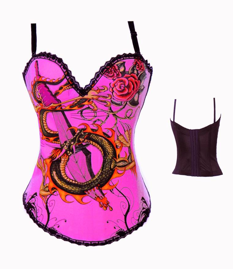 Pink Corset With Dragon Decoration Frontward